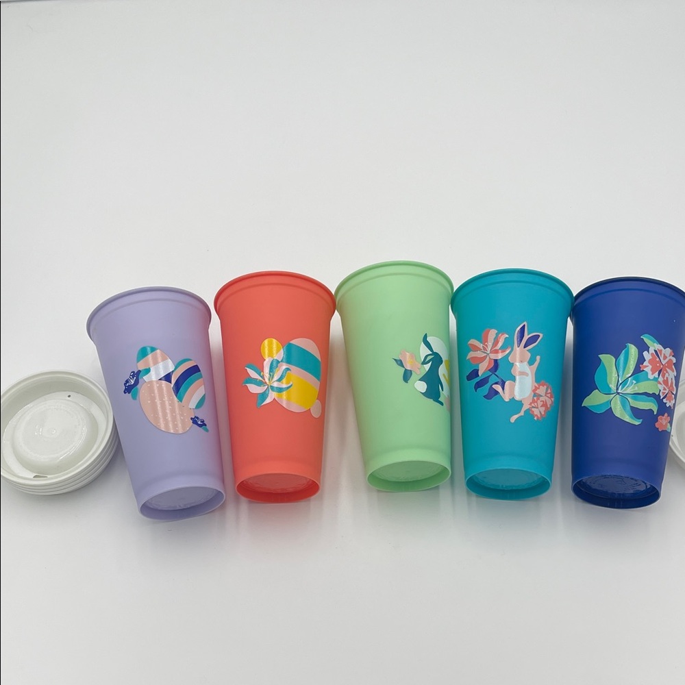 Starbucks Easter Themed Plastic Coffee Cups w/Lids